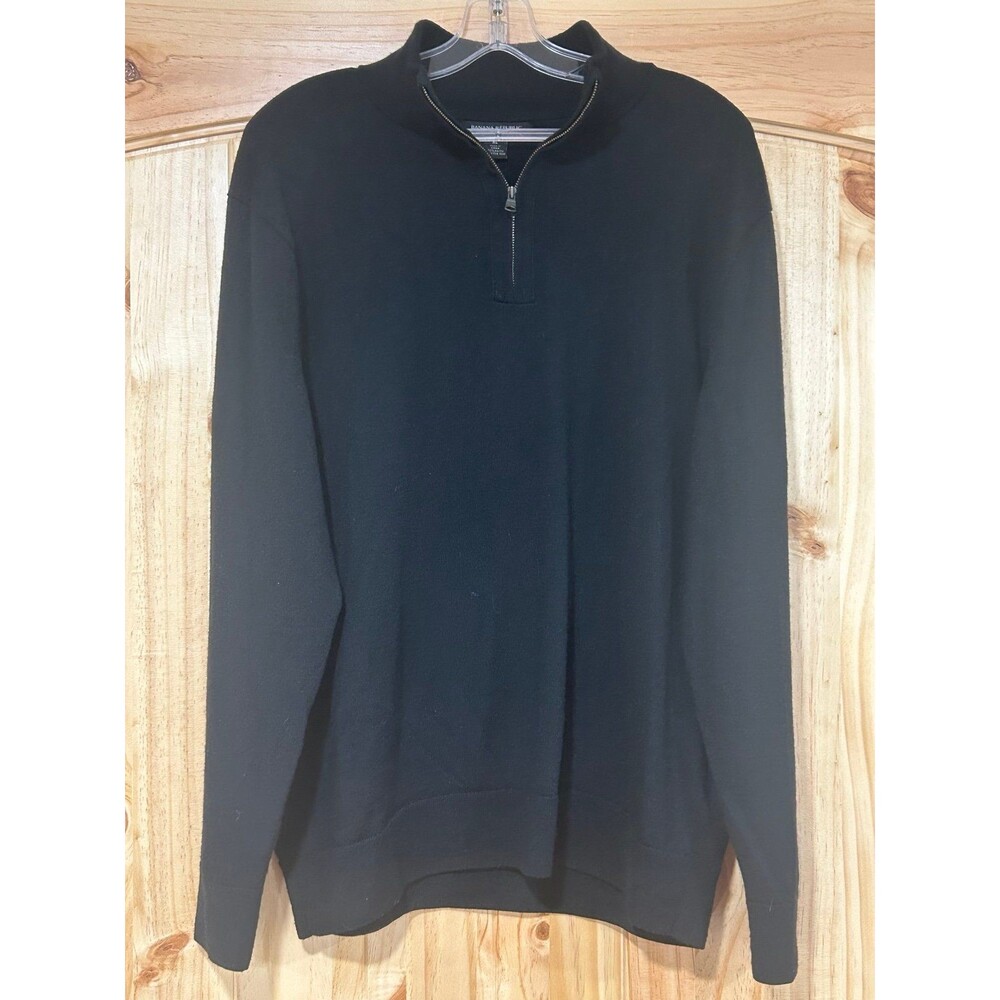 Banana Republic Merino Wool Sweater Black Pull Over 1/4 Zip Size XL